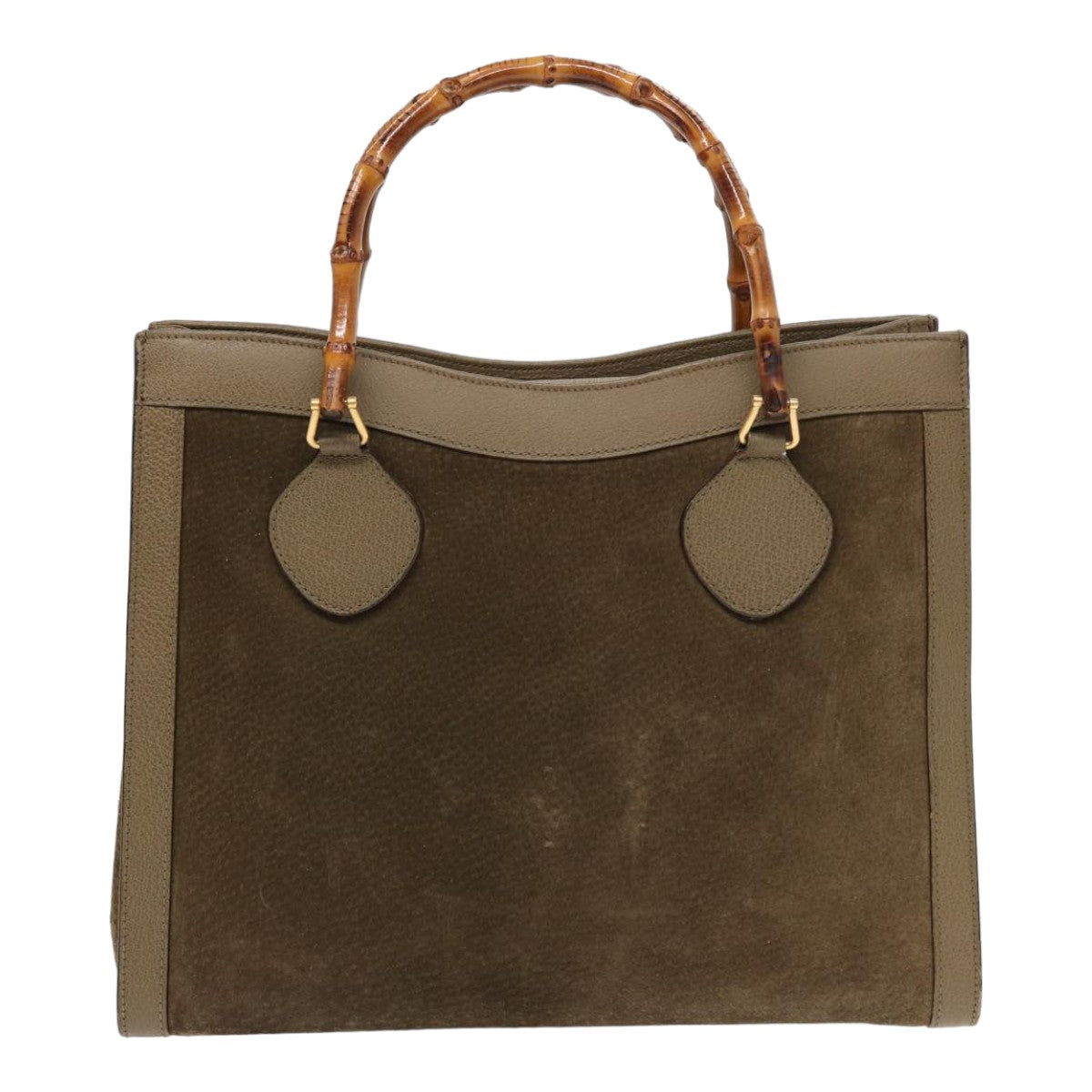 GUCCI Bamboo Hand Bag Suede Khaki 002 1186 0260 Auth ep4974