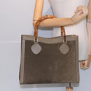 GUCCI Bamboo Hand Bag Suede Khaki 002 1186 0260 Auth ep4974-22