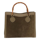 GUCCI Bamboo Hand Bag Suede Khaki 002 1186 0260 Auth ep4974-13