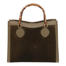 GUCCI Bamboo Hand Bag Suede Khaki 002 1186 0260 Auth ep4974-2