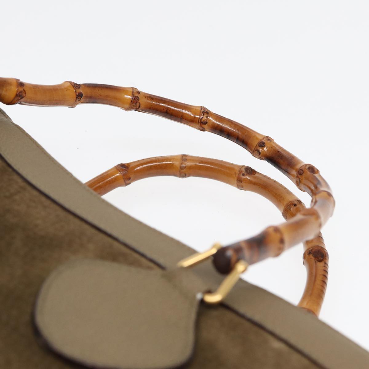 GUCCI Bamboo Hand Bag Suede Khaki 002 1186 0260 Auth ep4974