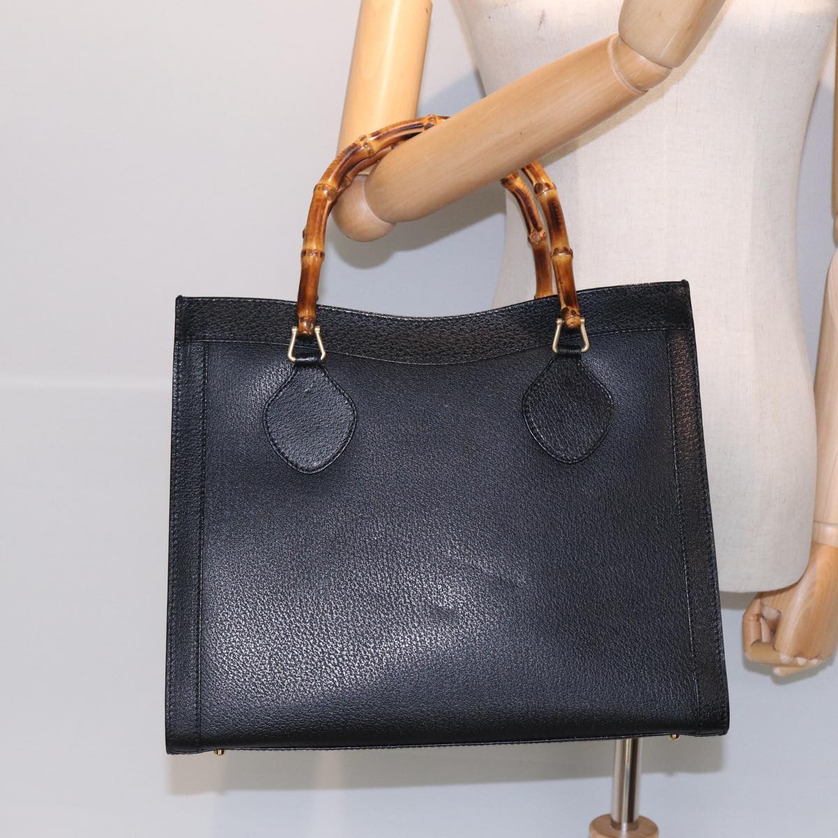 GUCCI Bamboo Hand Bag Leather Black Auth ep4975