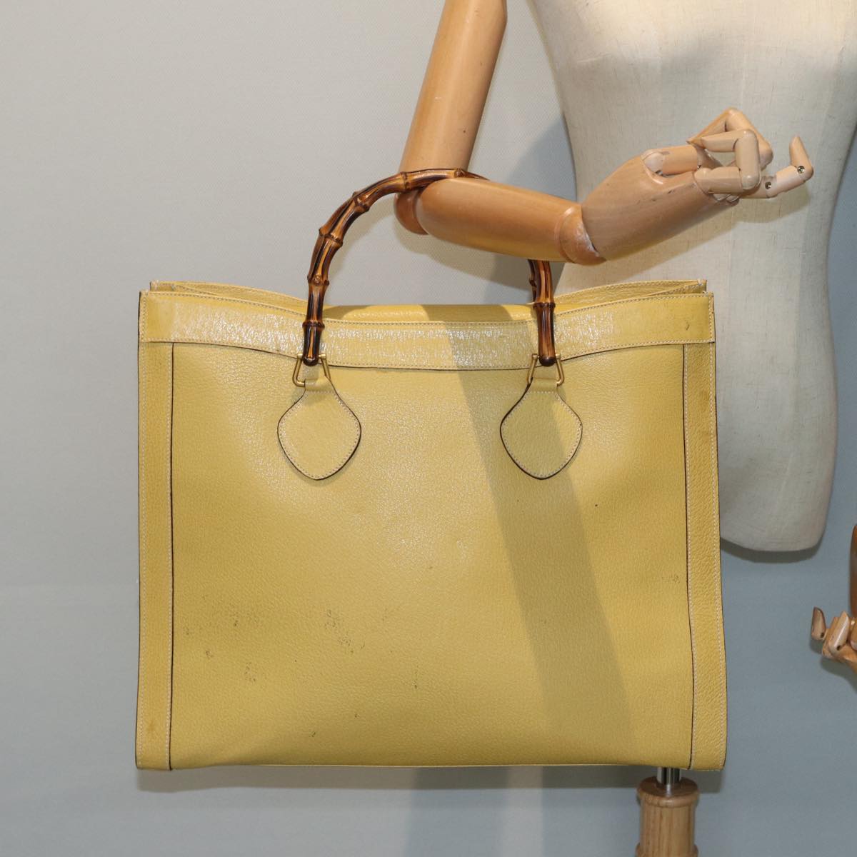 GUCCI Bamboo Hand Bag Leather Yellow 002 1186 0259 Auth ep4981