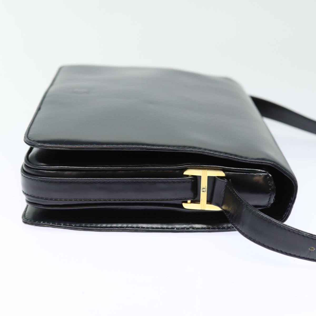 LOEWE Anagram Shoulder Bag Leather Black Auth ep4985