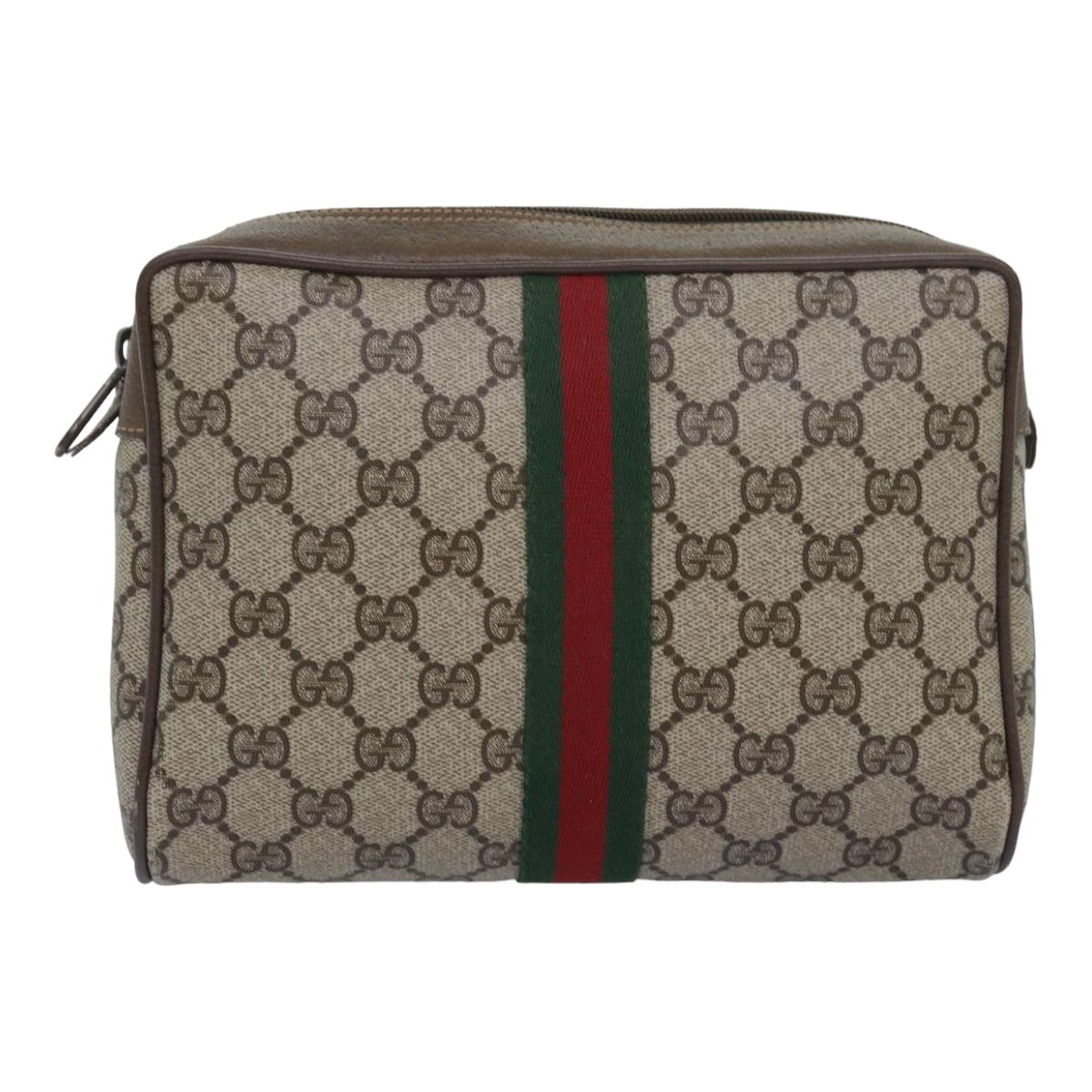 GUCCI GG Supreme Web Sherry Line Clutch Bag PVC Beige Red 89 01 012 Auth ep4988