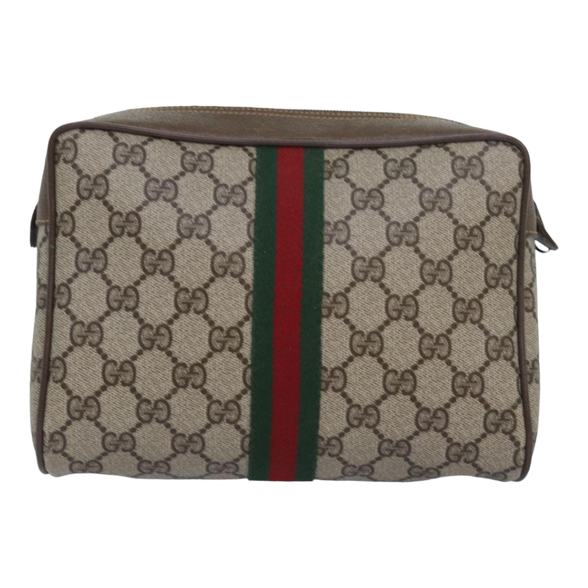 GUCCI GG Supreme Web Sherry Line Clutch Bag PVC Beige Red 89 01 012 Auth ep4988