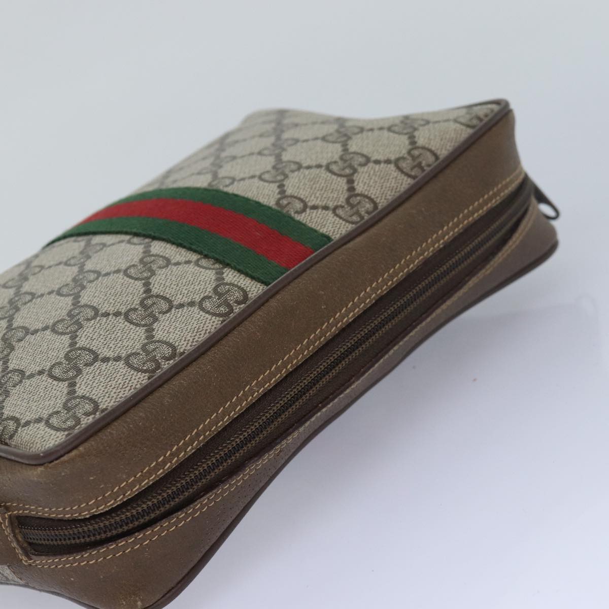 GUCCI GG Supreme Web Sherry Line Clutch Bag PVC Beige Red 89 01 012 Auth ep4988