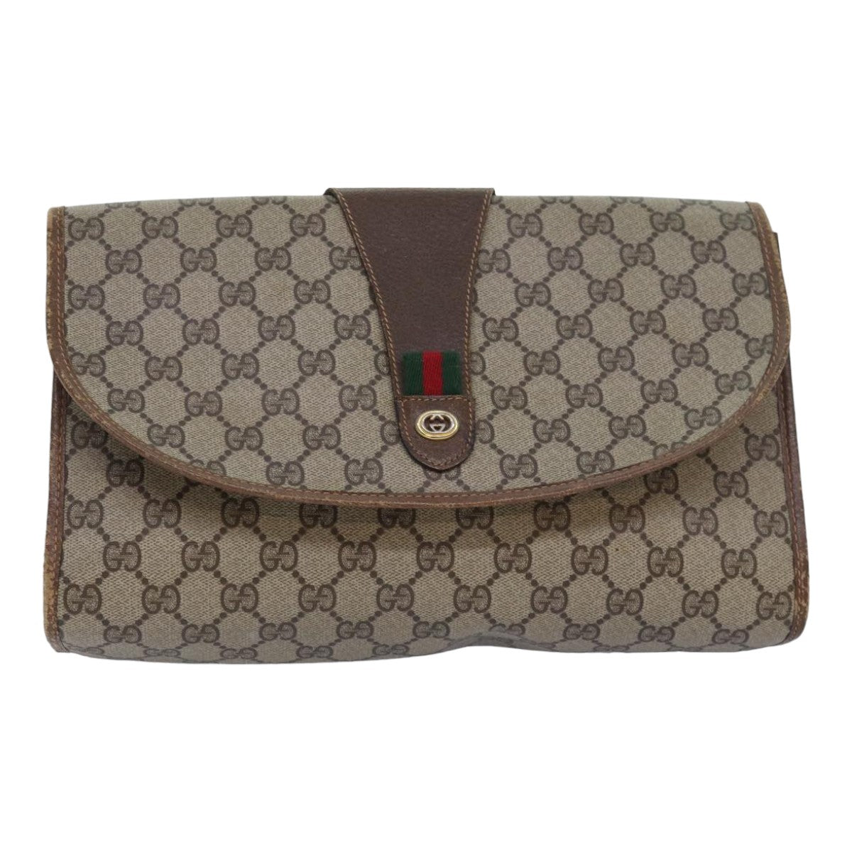 GUCCI GG Supreme Web Sherry Line Clutch Bag PVC Beige 89 01 031 Auth ep4990