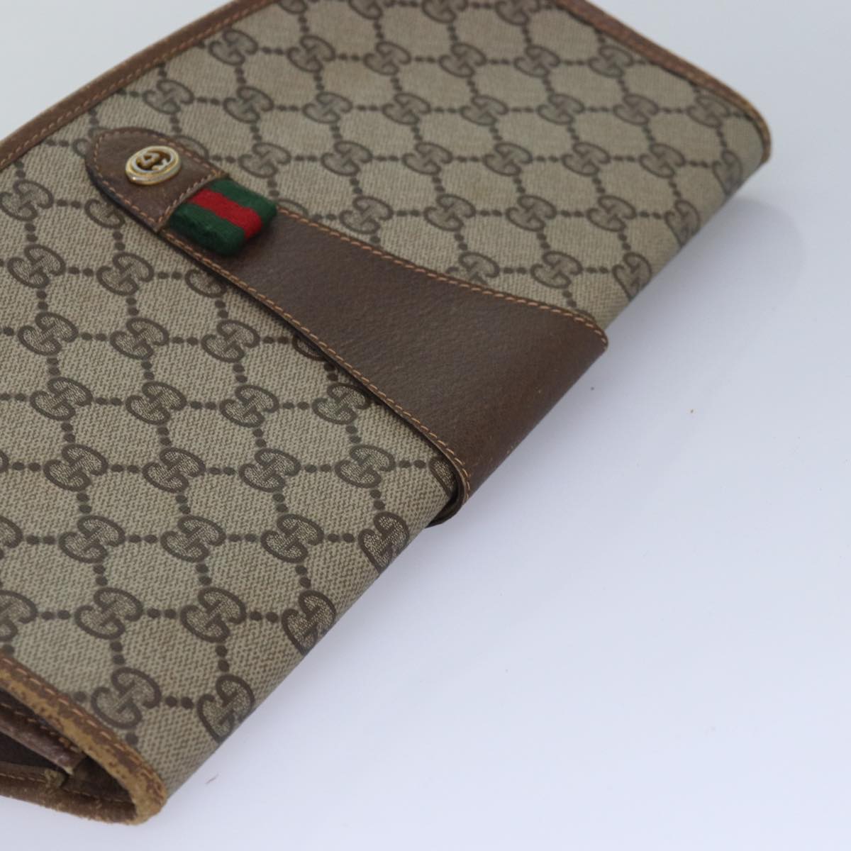 GUCCI GG Supreme Web Sherry Line Clutch Bag PVC Beige 89 01 031 Auth ep4990