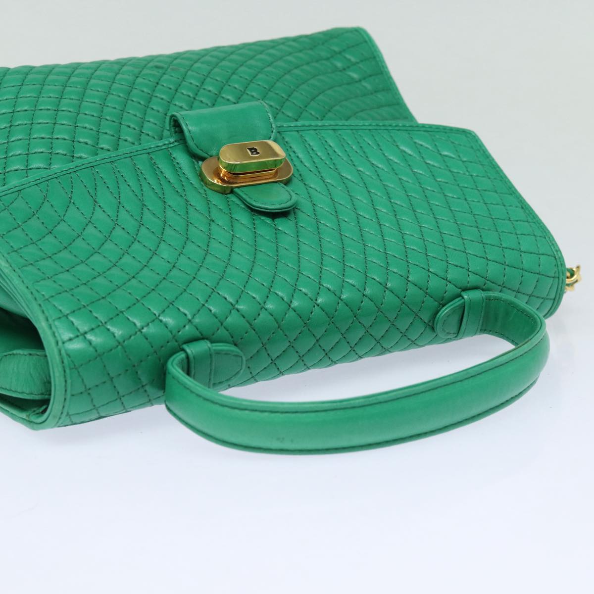 BALLY Chain Hand Bag Leather 2way Green Auth ep4991