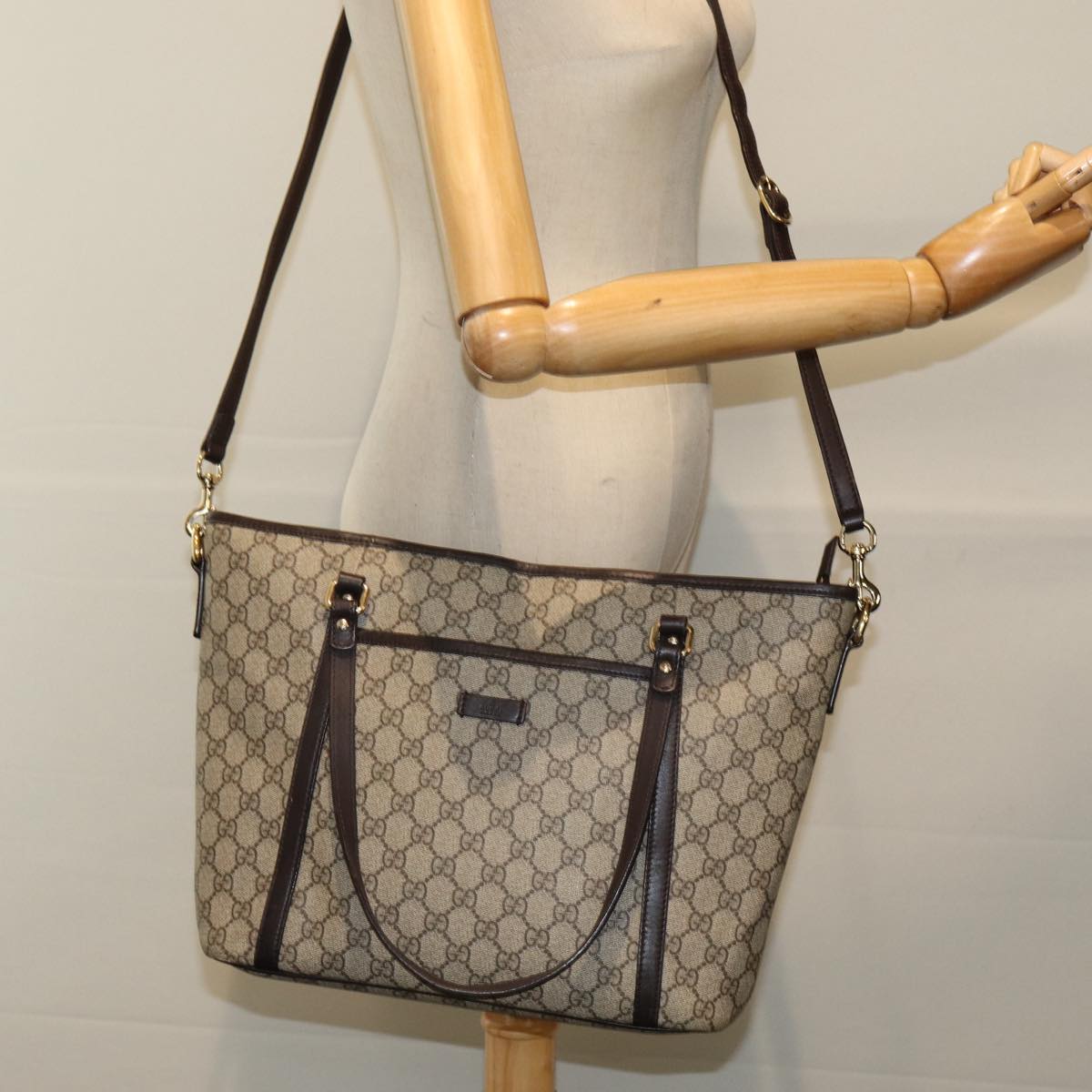 GUCCI GG Supreme Tote Bag PVC Outlet 2way Beige 388929 Auth ep4999