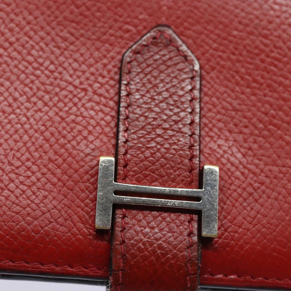 HERMES Bean Wallet Leather Red Auth ep5006