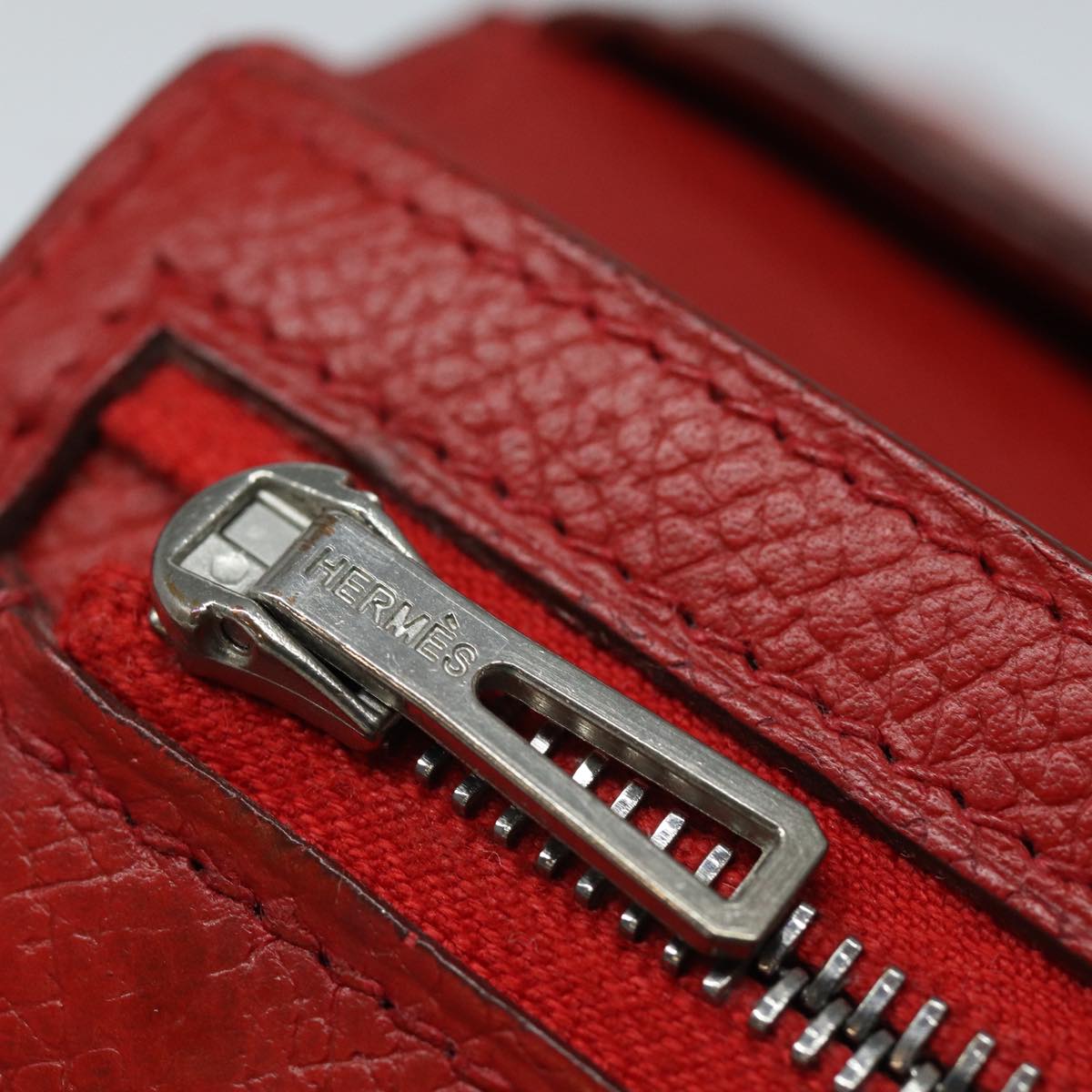 HERMES Bean Wallet Leather Red Auth ep5006