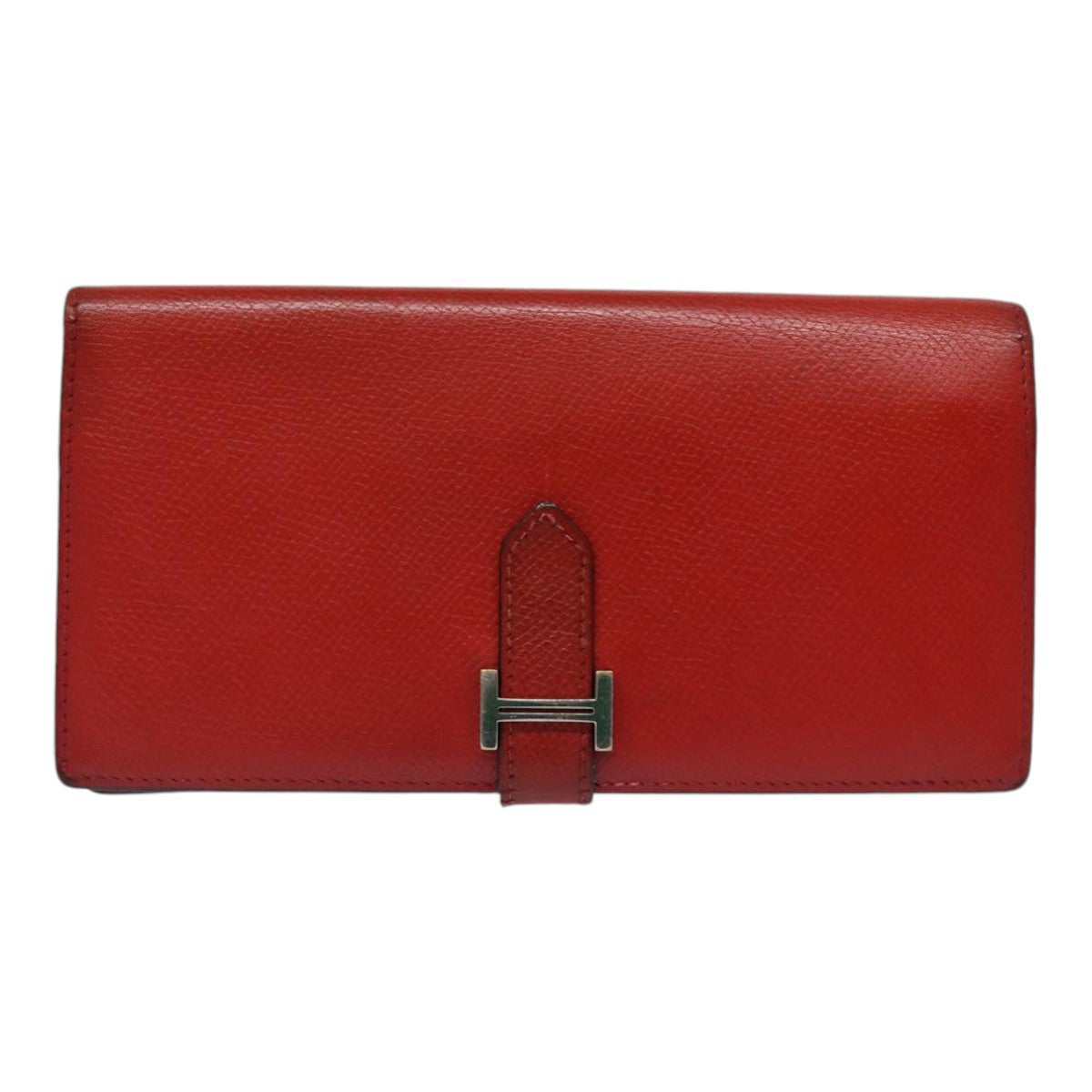 HERMES Bean Wallet Leather Red Auth ep5006