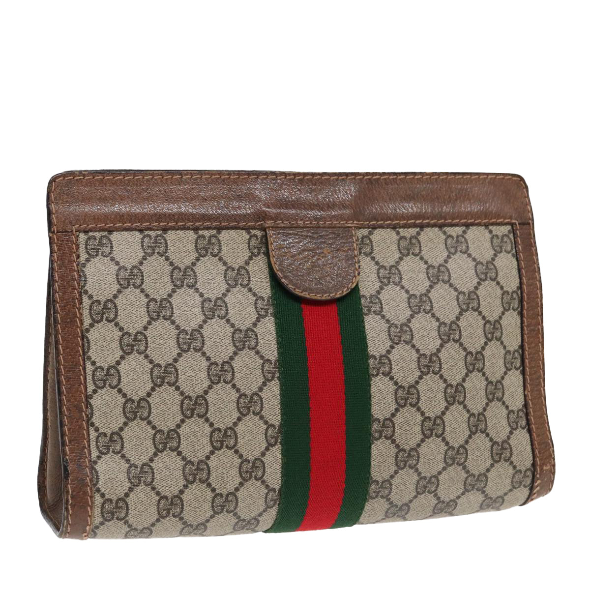 GUCCI GG Supreme Web Sherry Line Clutch Bag Beige Red Green 010 378 Auth ep5011