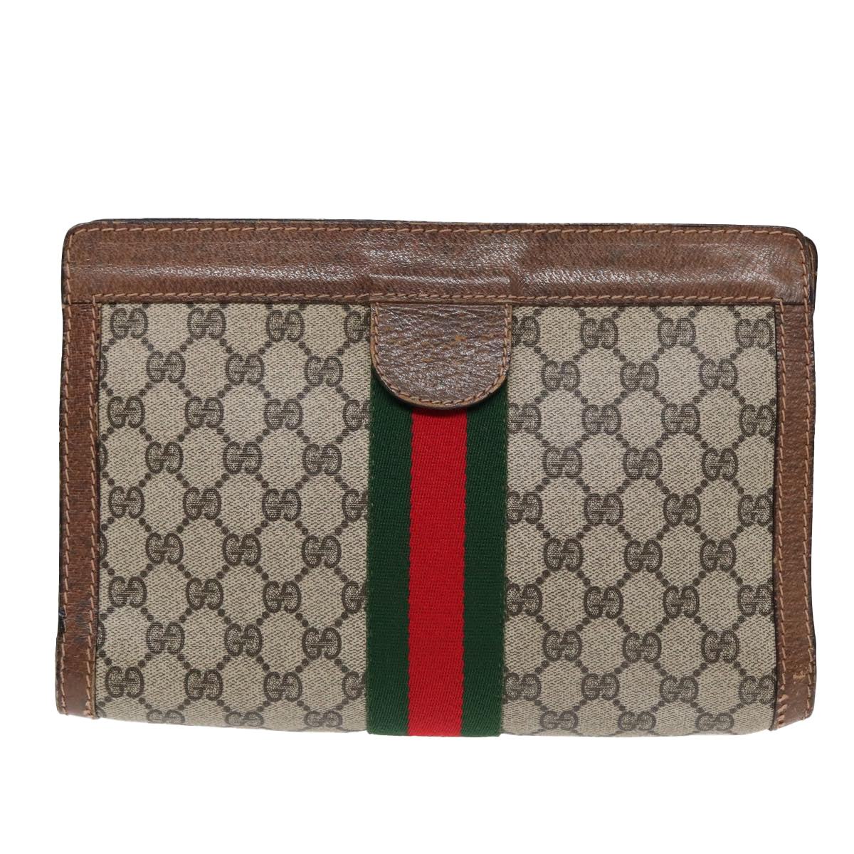 GUCCI GG Supreme Web Sherry Line Clutch Bag Beige Red Green 010 378 Auth ep5011