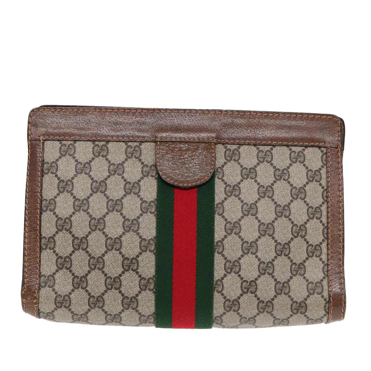 GUCCI GG Supreme Web Sherry Line Clutch Bag Beige Red Green 010 378 Auth ep5011 - 0