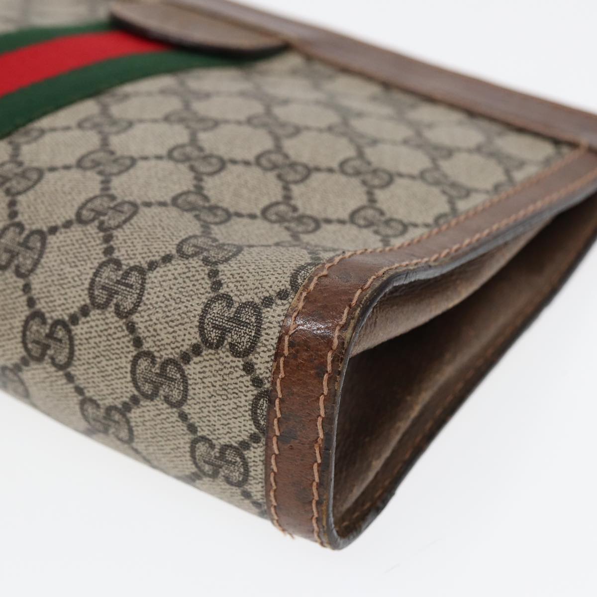 GUCCI GG Supreme Web Sherry Line Clutch Bag Beige Red Green 010 378 Auth ep5011