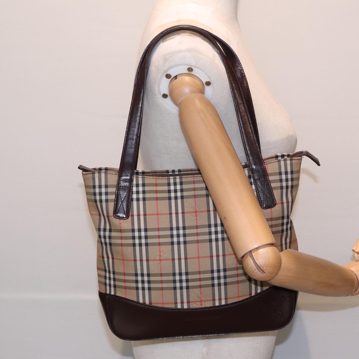 BURBERRY Nova Check Tote Bag Canvas Leather Beige Brown Auth ep5013