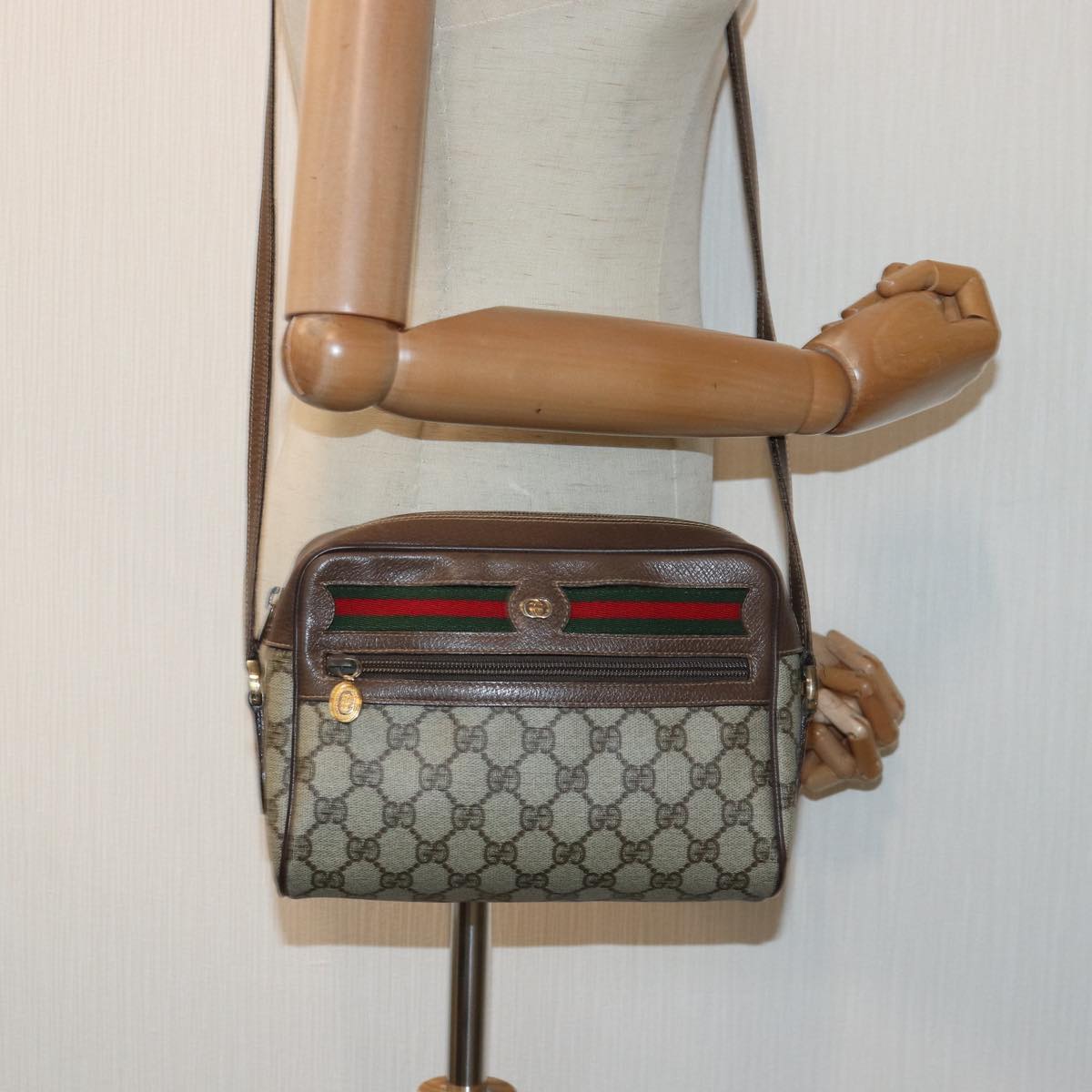 GUCCI GG Supreme Web Sherry Line Shoulder Bag PVC Beige 001 44 6655 Auth ep5014