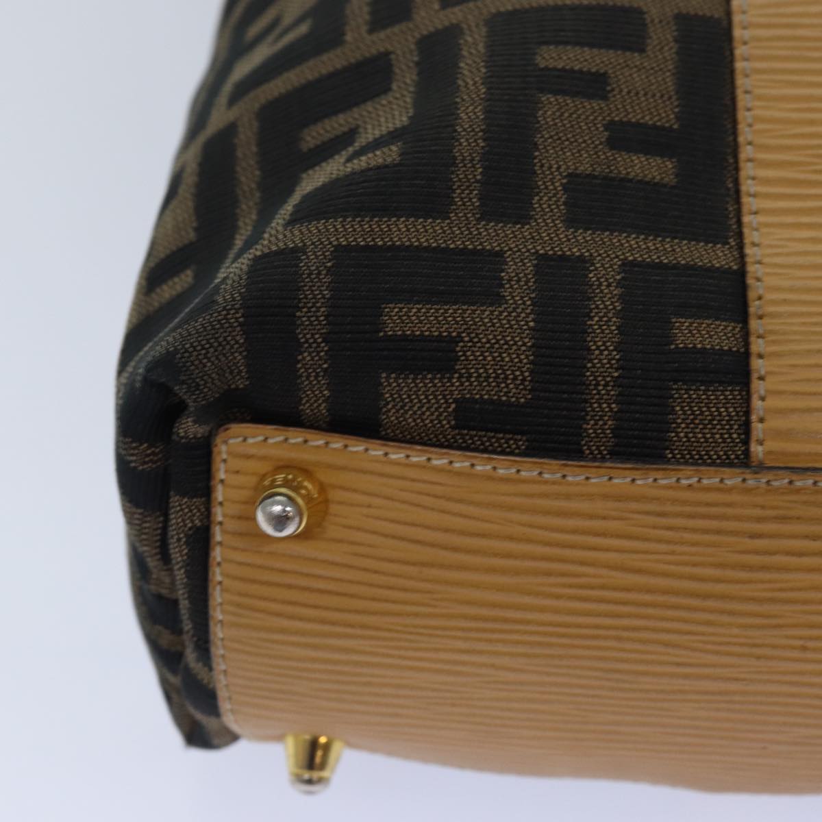 FENDI Zucca Canvas Hand Bag Brown Black gold Auth ep5077