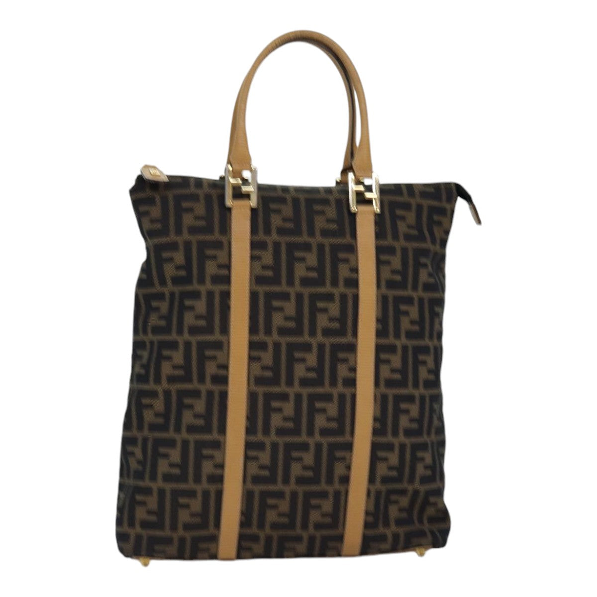 FENDI Zucca Canvas Hand Bag Brown Black gold Auth ep5077