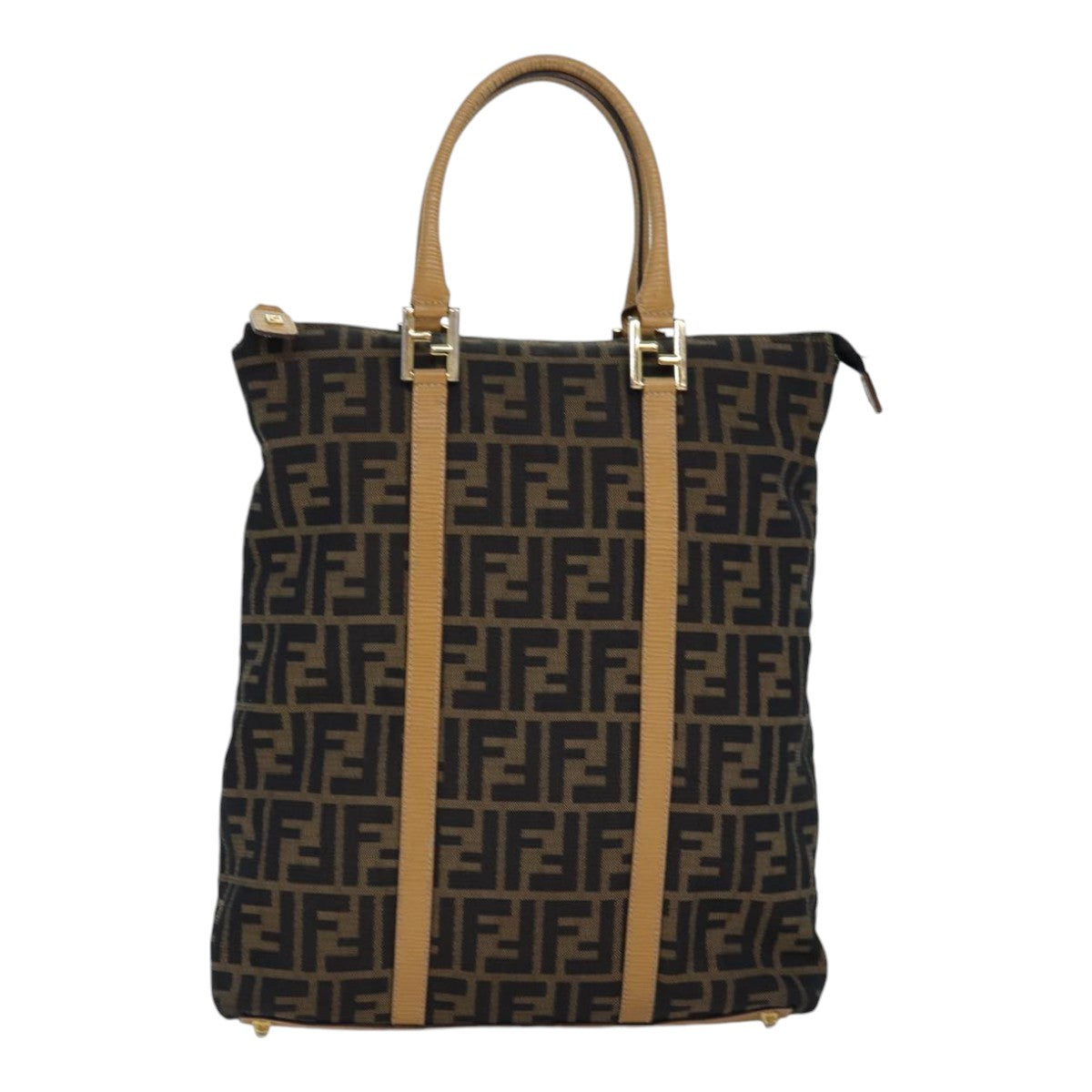 FENDI Zucca Canvas Hand Bag Brown Black gold Auth ep5077