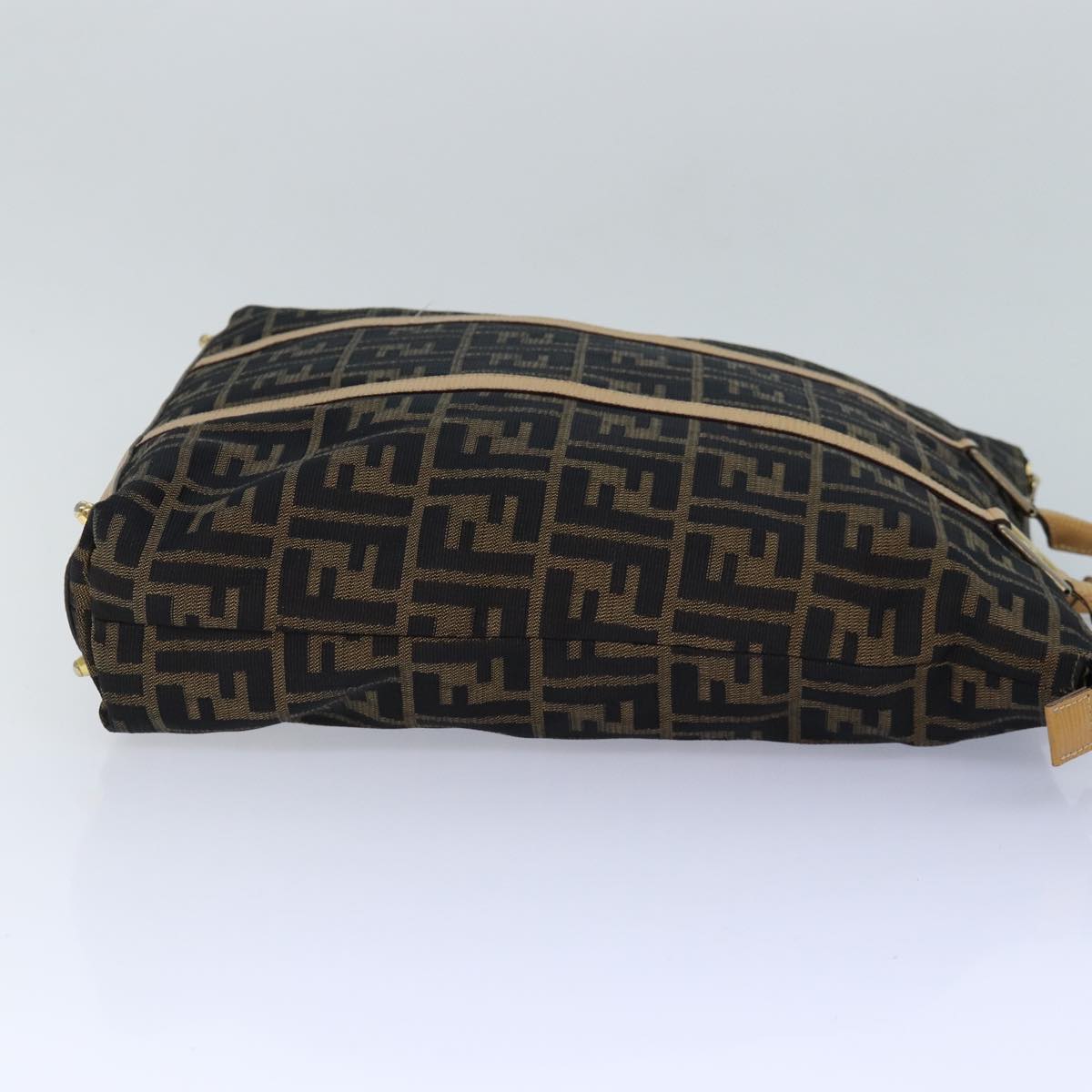 FENDI Zucca Canvas Hand Bag Brown Black gold Auth ep5077