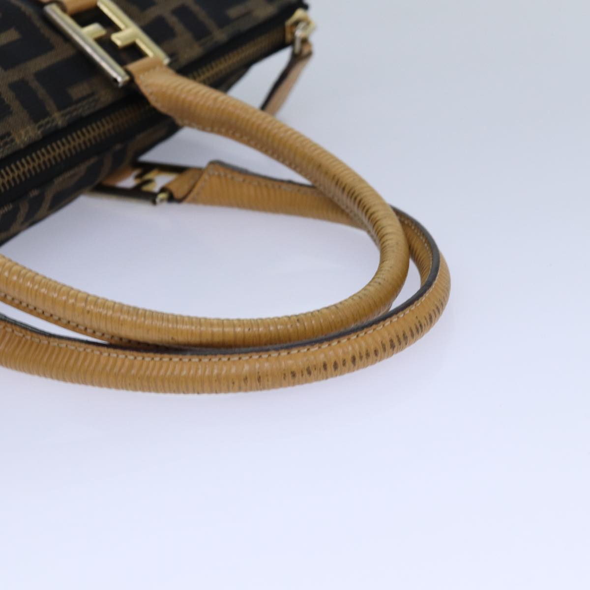 FENDI Zucca Canvas Hand Bag Brown Black gold Auth ep5077