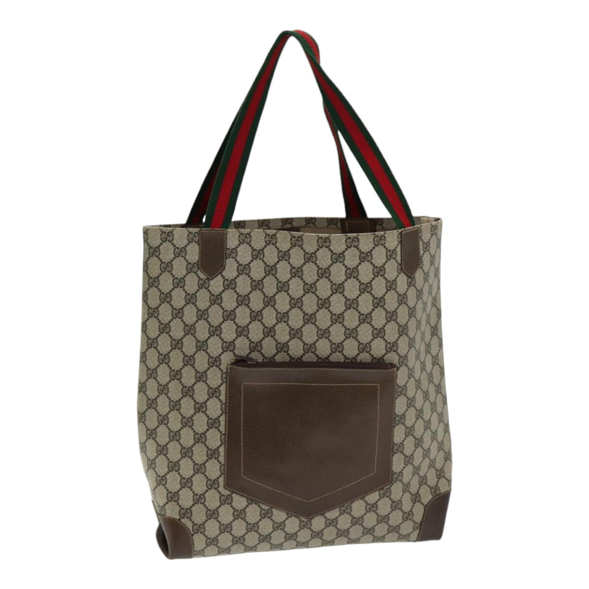 GUCCI GG Canvas Web Sherry Line Tote Bag PVC Beige Green Red Auth ep5079