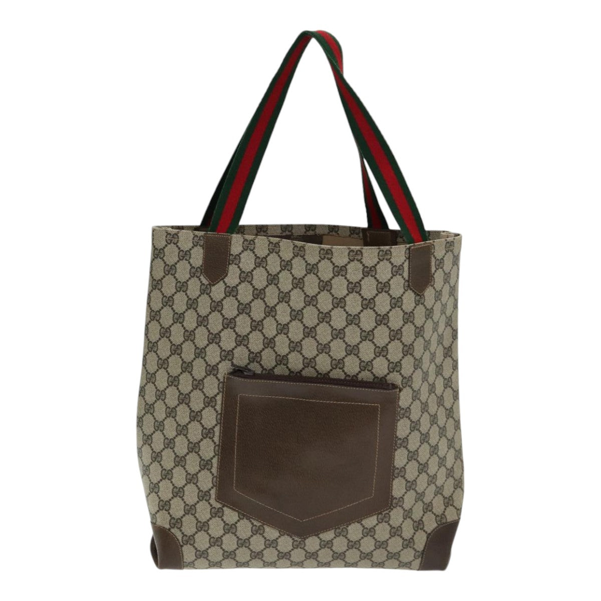 GUCCI GG Canvas Web Sherry Line Tote Bag PVC Beige Green Red Auth ep5079