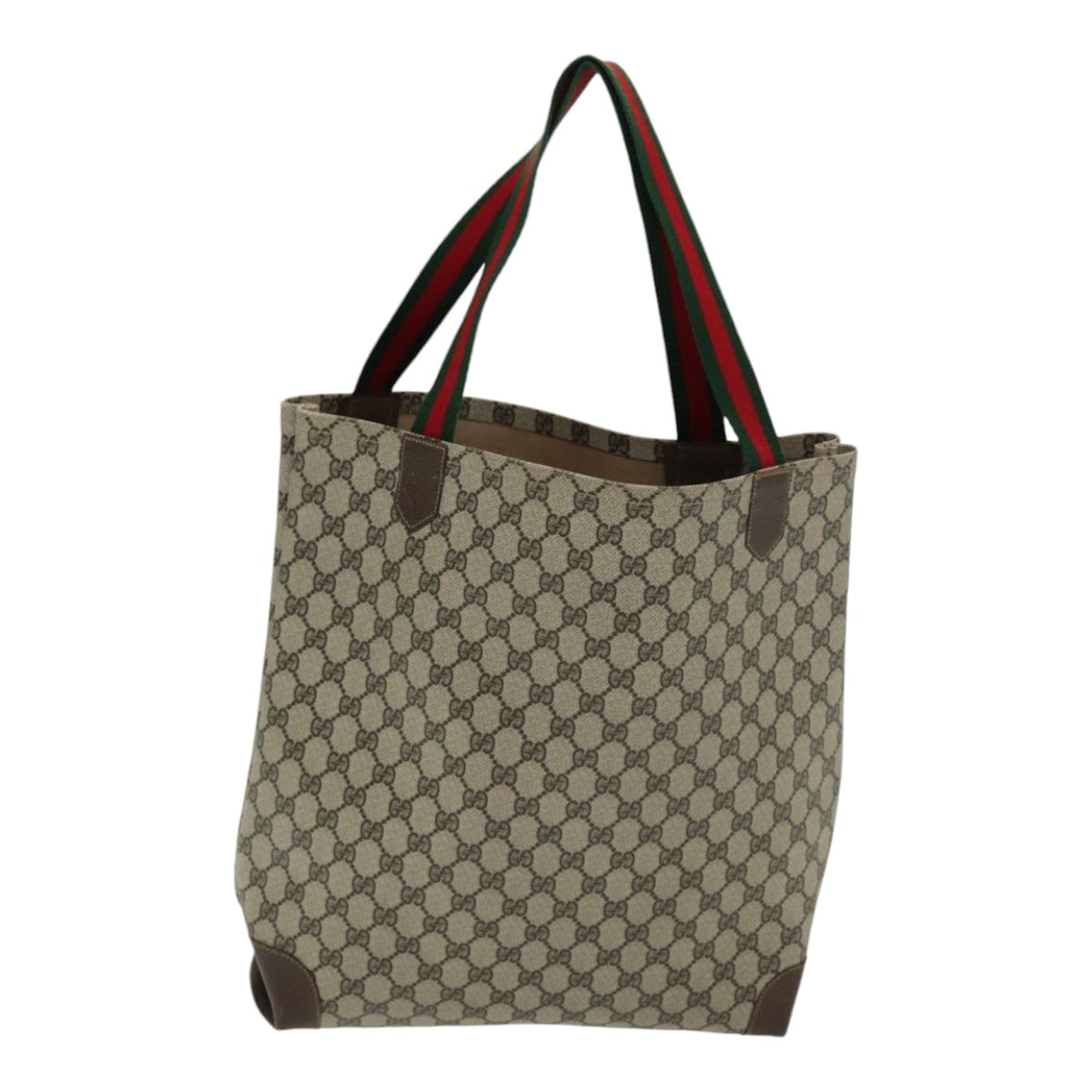 GUCCI GG Canvas Web Sherry Line Tote Bag PVC Beige Green Red Auth ep5079 - 0