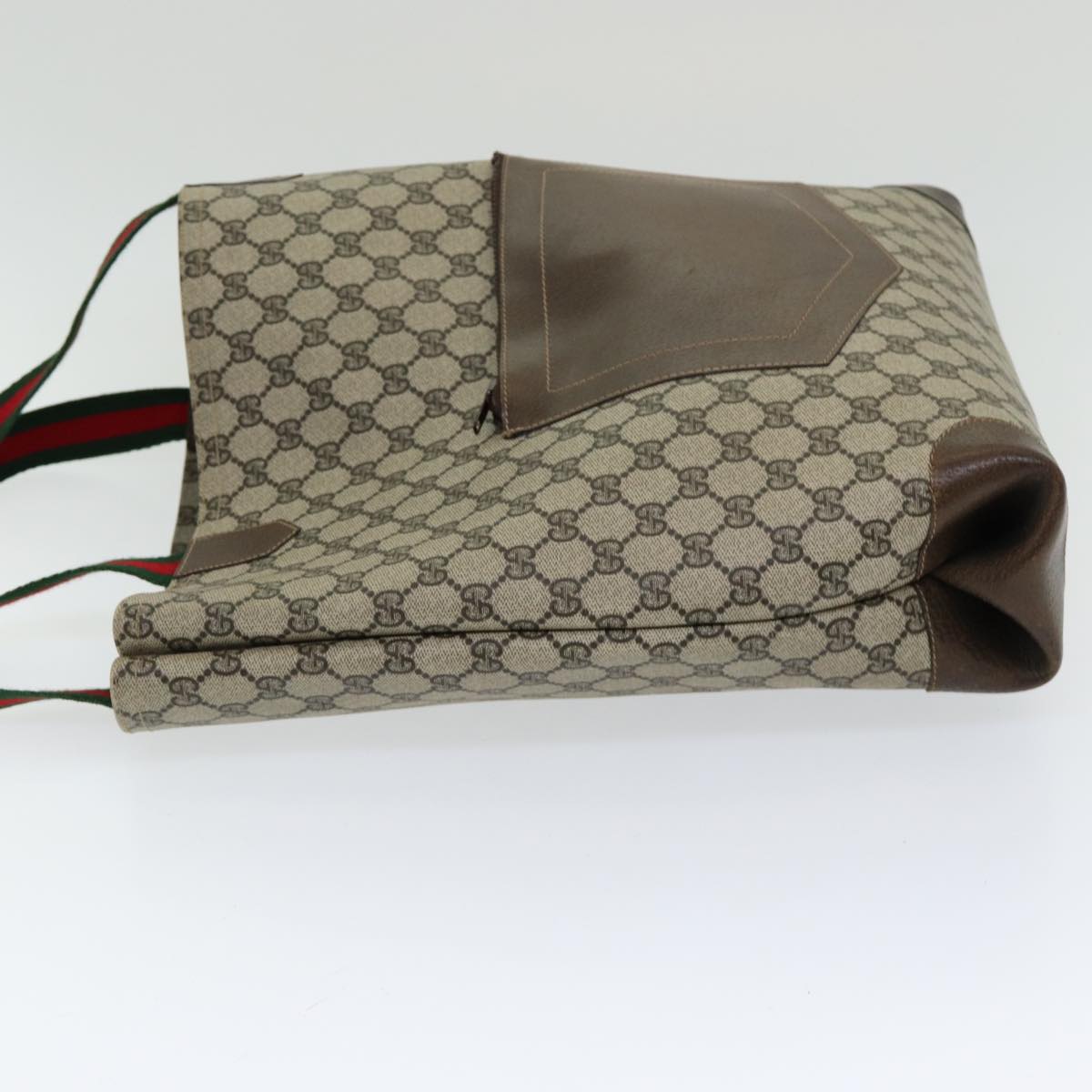 GUCCI GG Canvas Web Sherry Line Tote Bag PVC Beige Green Red Auth ep5079