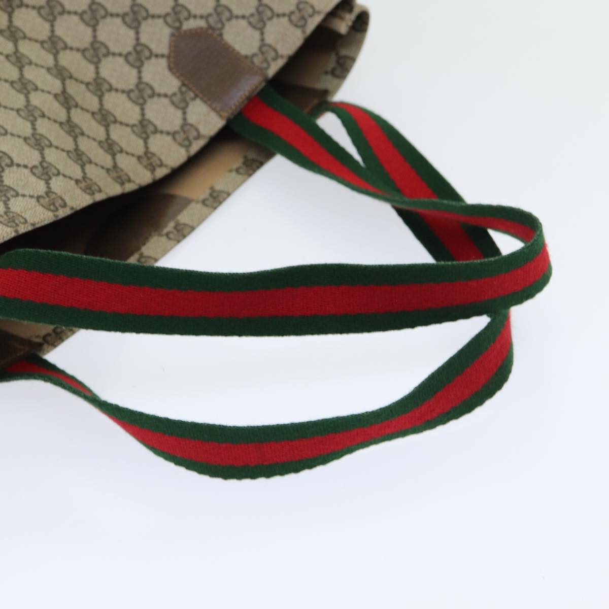 GUCCI GG Canvas Web Sherry Line Tote Bag PVC Beige Green Red Auth ep5079