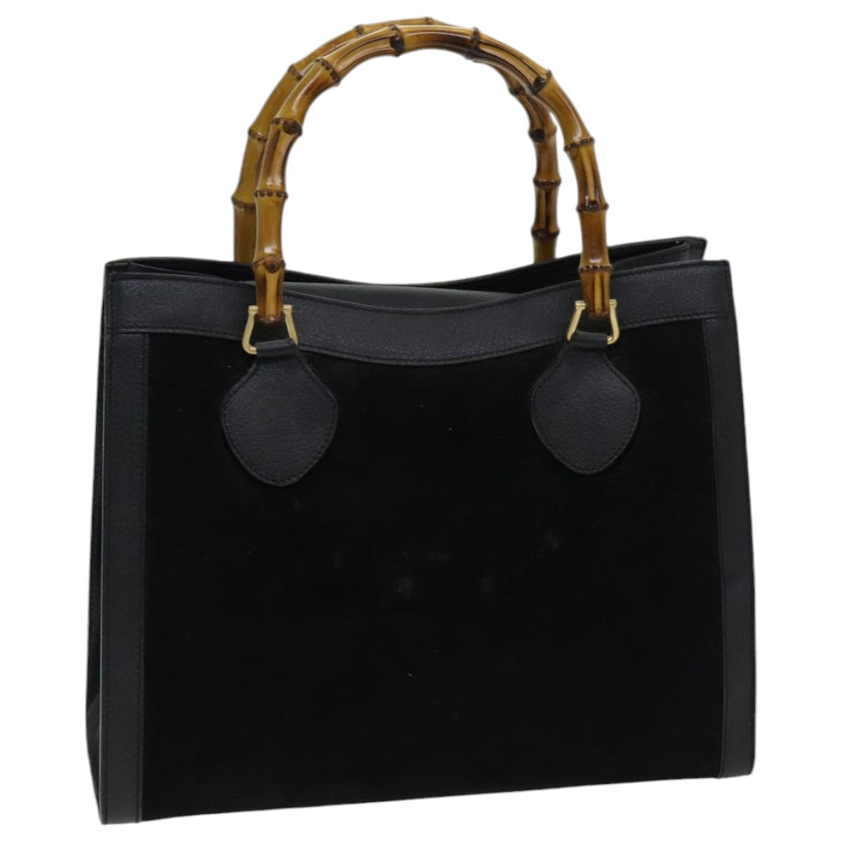 GUCCI Bamboo Tote Bag Suede Black Auth ep5084