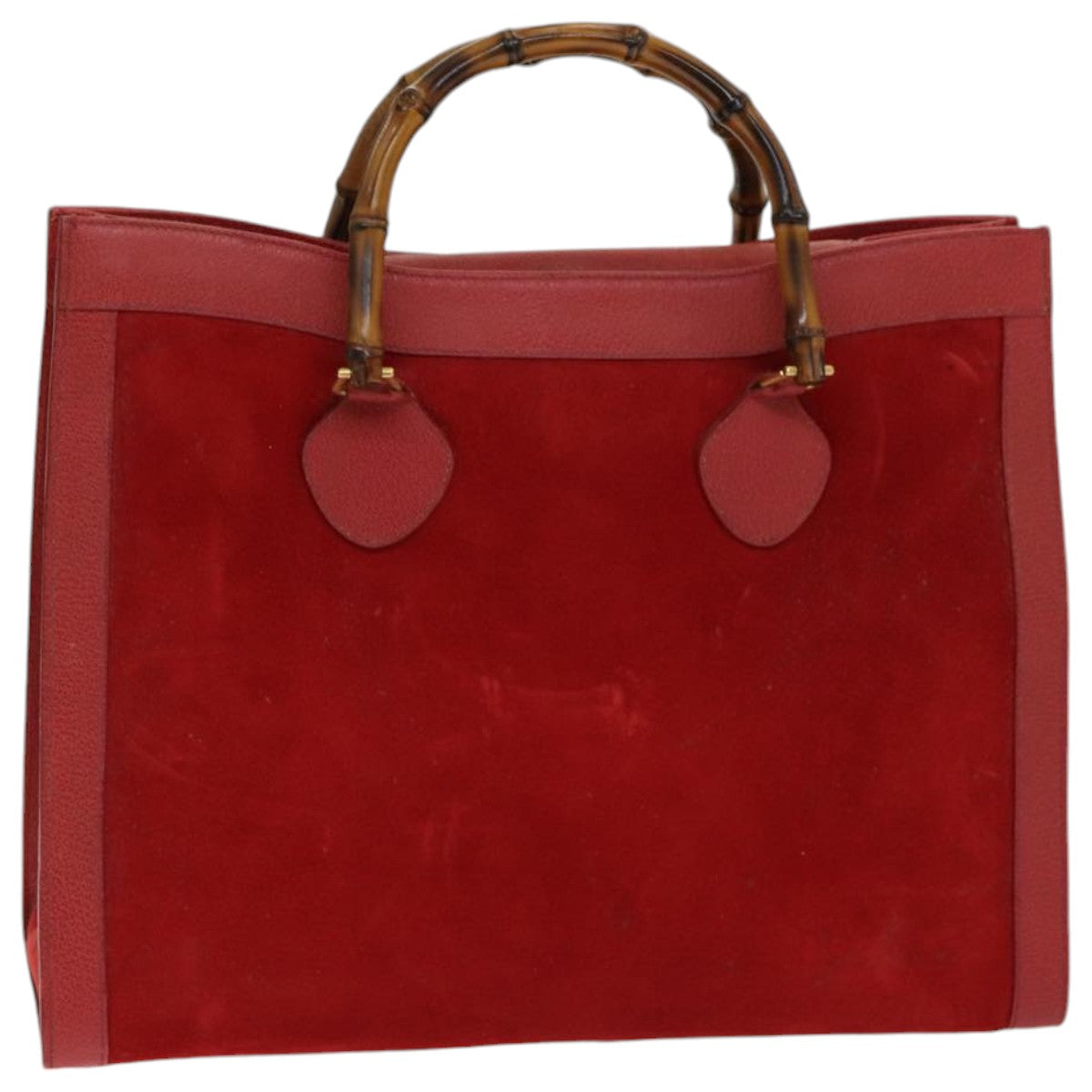 GUCCI Bamboo Tote Bag Suede Red Auth ep5090