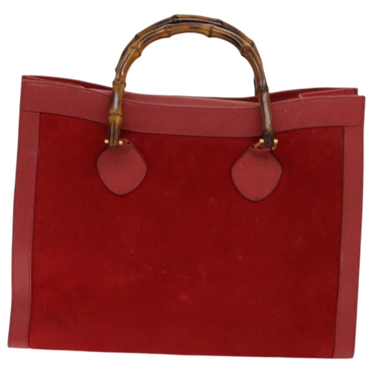 GUCCI Bamboo Tote Bag Suede Red Auth ep5090 - 0