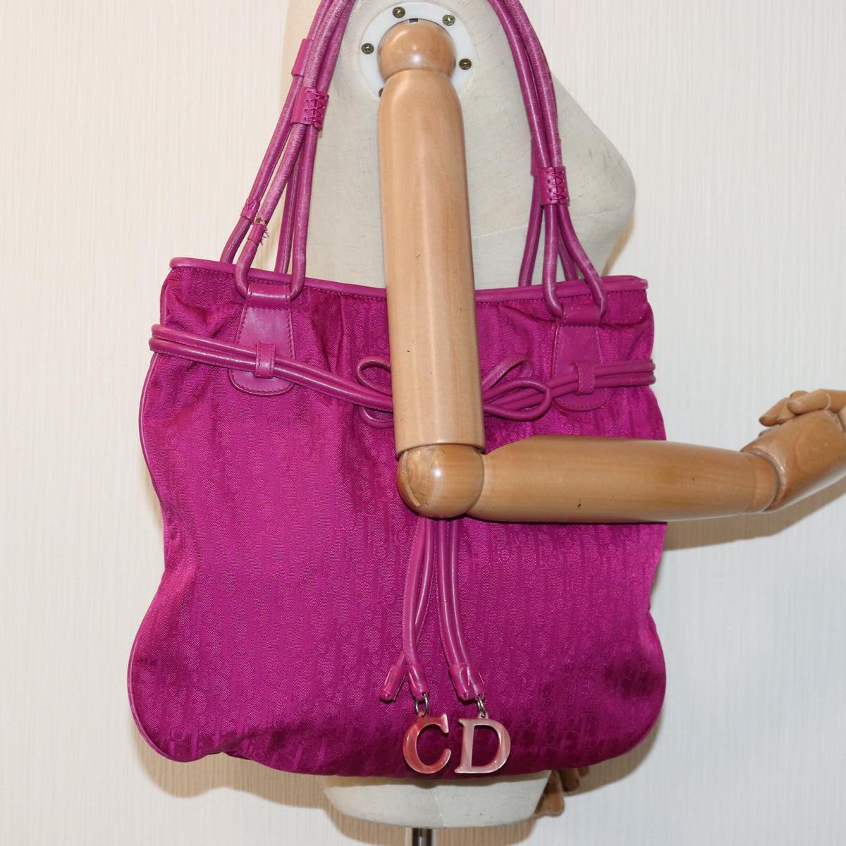 Christian Dior Trotter Canvas Shoulder Bag Nylon Pink Auth ep5096