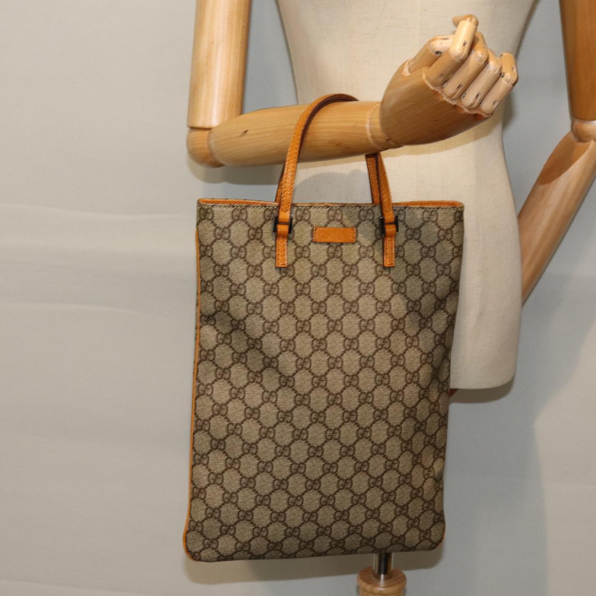 GUCCI GG Canvas Hand Bag Coated Canvas Beige Orange Auth ep5108