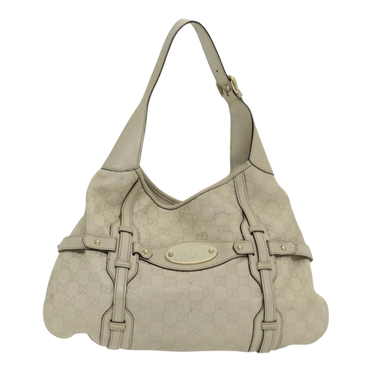 GUCCI Guccissima GG Shoulder Bag Leather Beige Auth ep5109