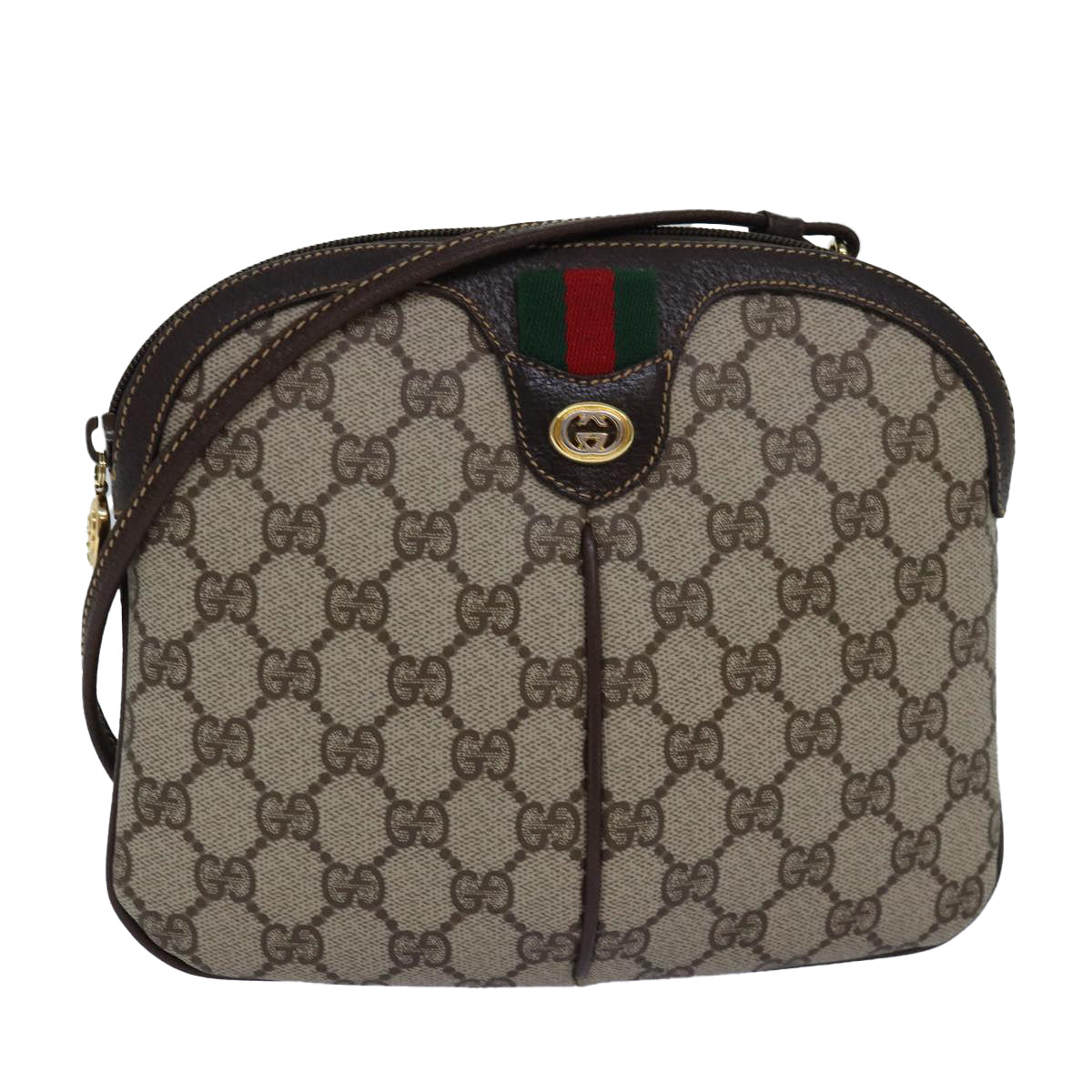 GUCCI GG Canvas Web Sherry Line Shoulder Bag PVC Beige Green Red Auth ep5130