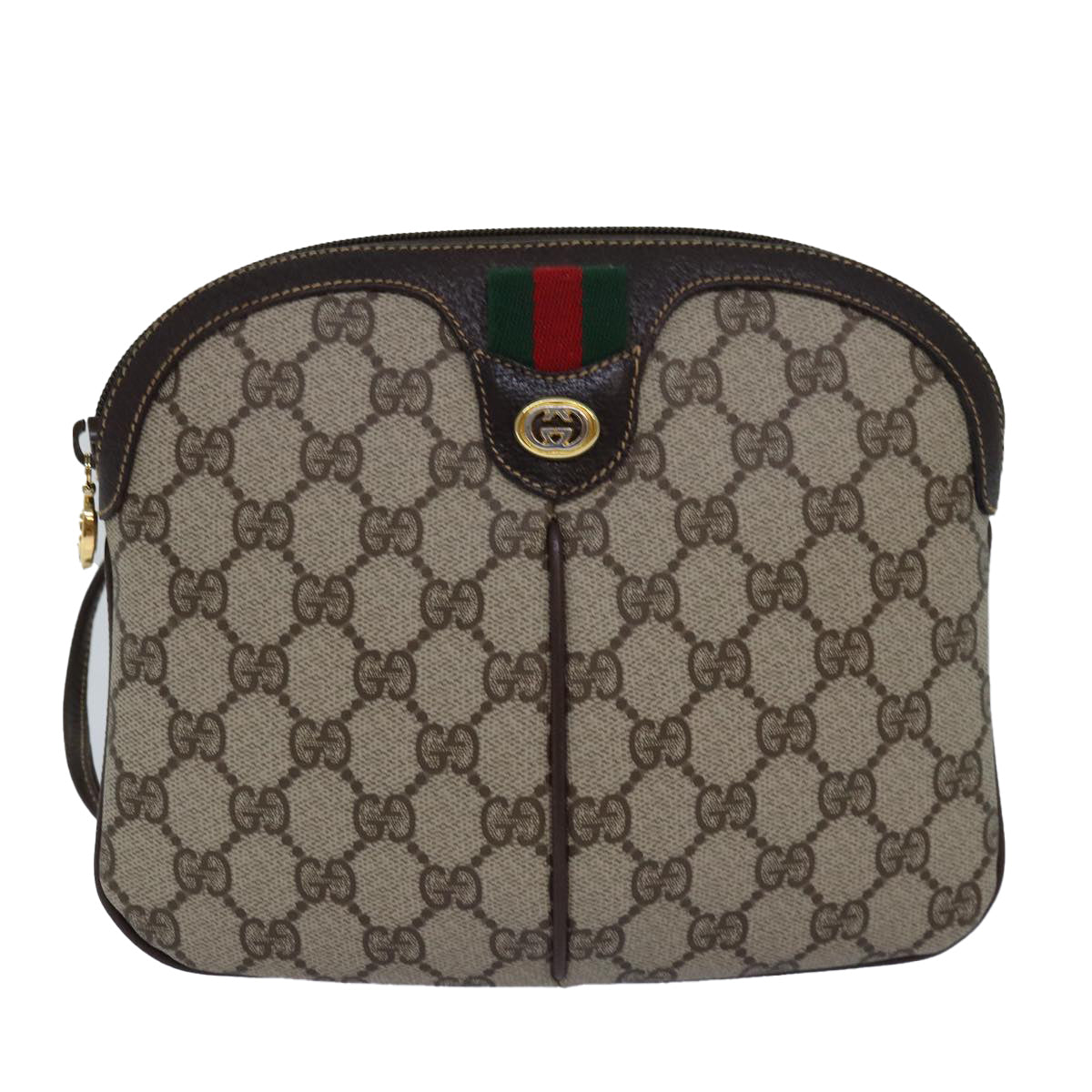 GUCCI GG Canvas Web Sherry Line Shoulder Bag PVC Beige Green Red Auth ep5130