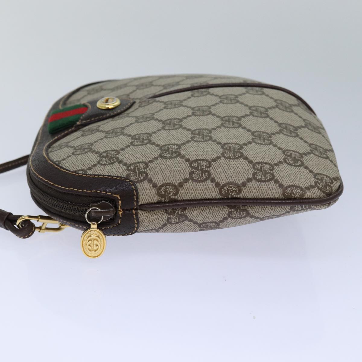 GUCCI GG Canvas Web Sherry Line Shoulder Bag PVC Beige Green Red Auth ep5130