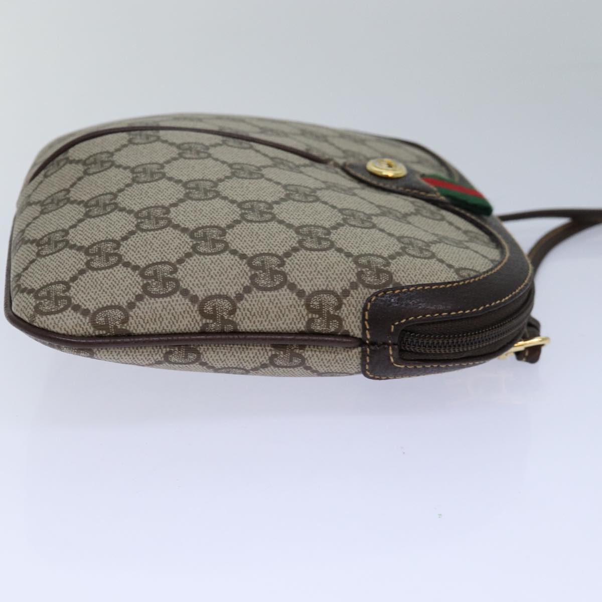 GUCCI GG Canvas Web Sherry Line Shoulder Bag PVC Beige Green Red Auth ep5130