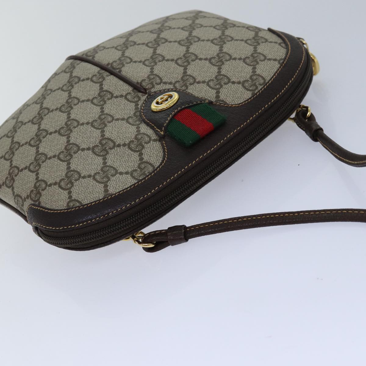 GUCCI GG Canvas Web Sherry Line Shoulder Bag PVC Beige Green Red Auth ep5130