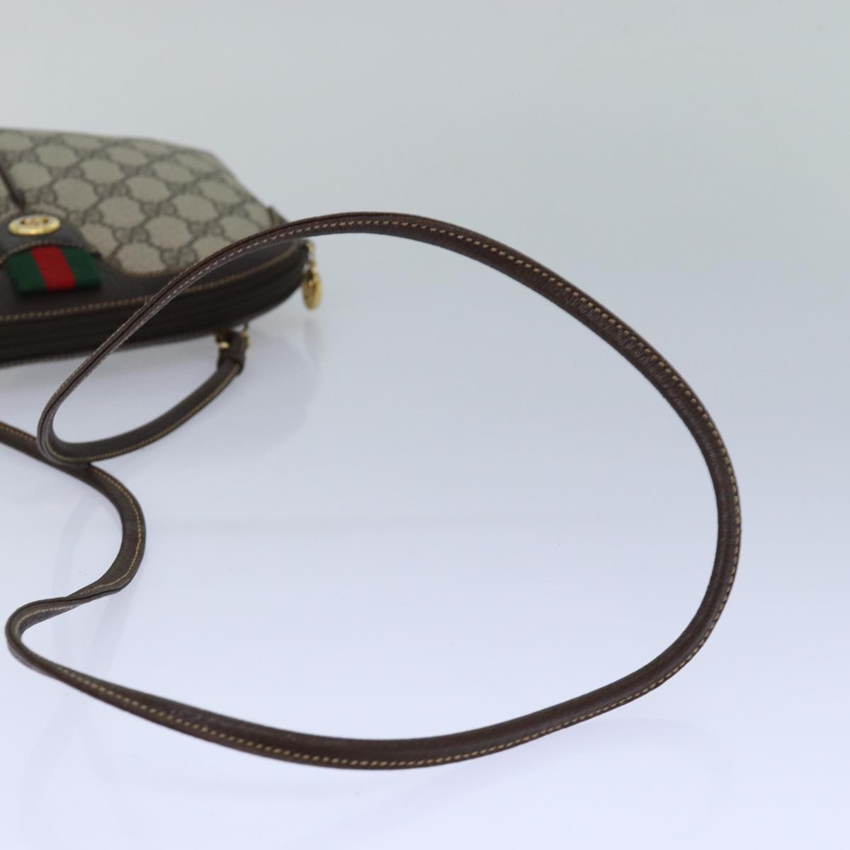 GUCCI GG Canvas Web Sherry Line Shoulder Bag PVC Beige Green Red Auth ep5130