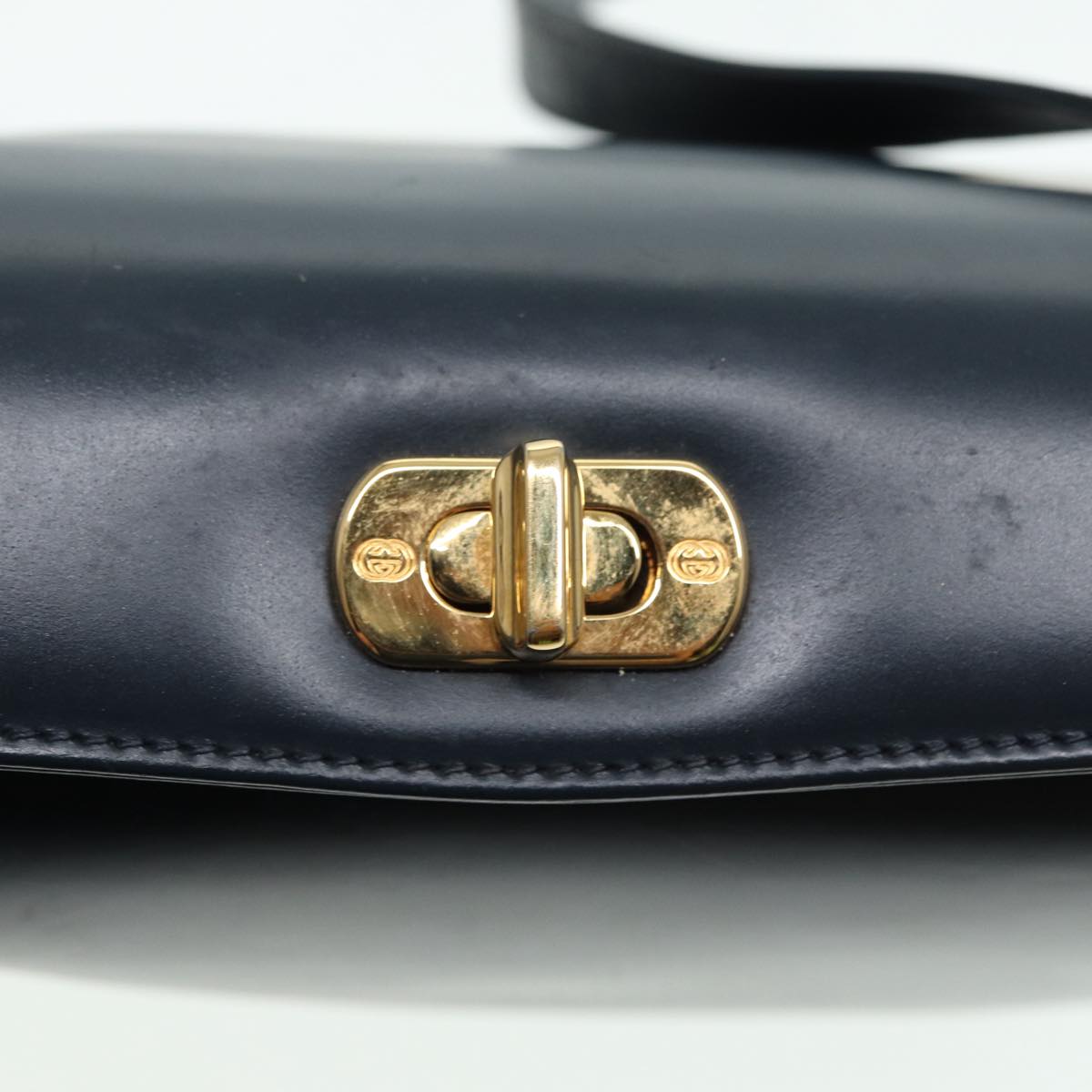 GUCCI Shoulder Bag Leather Navy Gold Auth ep5155