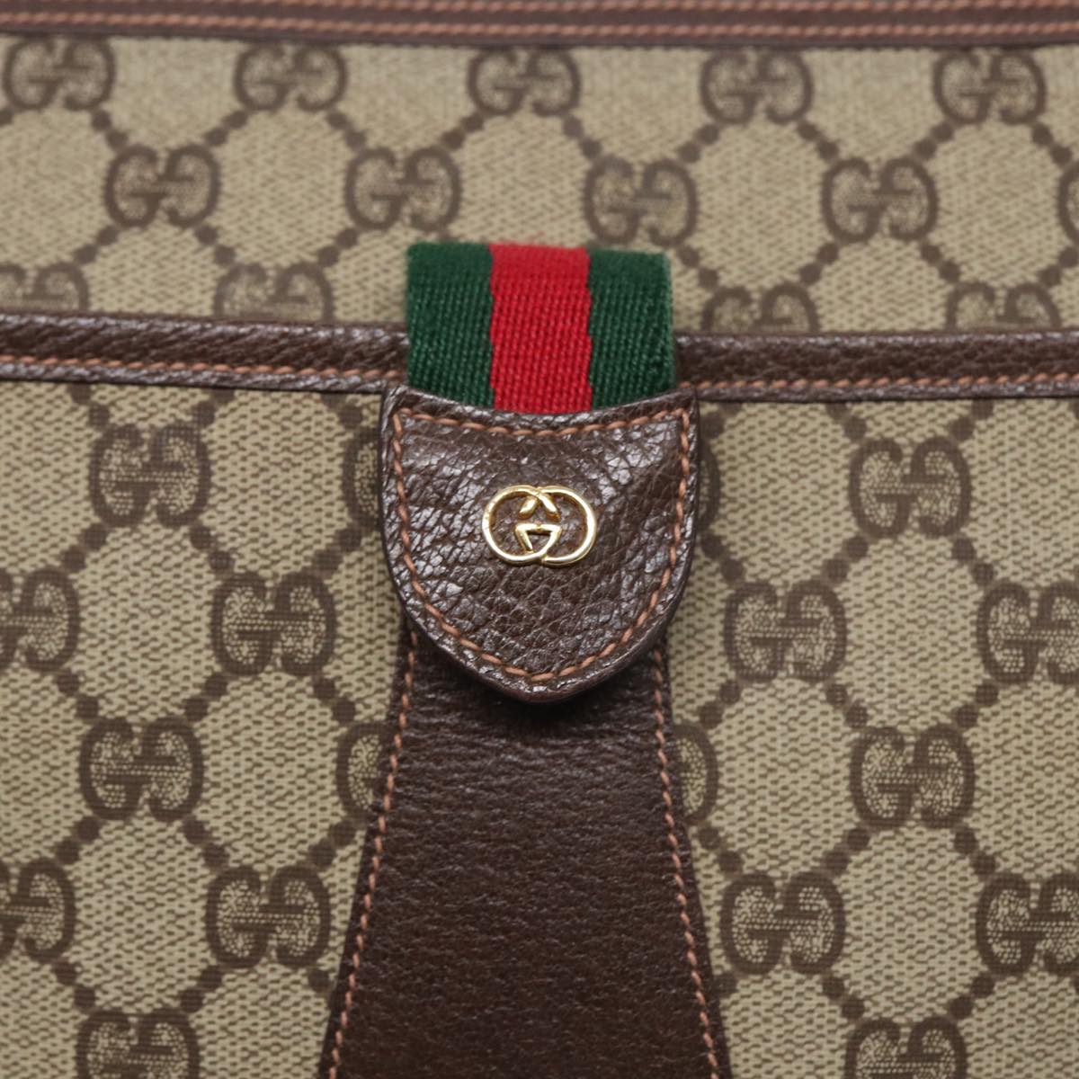 GUCCI GG Canvas Web Sherry Line Shoulder Bag PVC Beige Green Red Auth ep5156