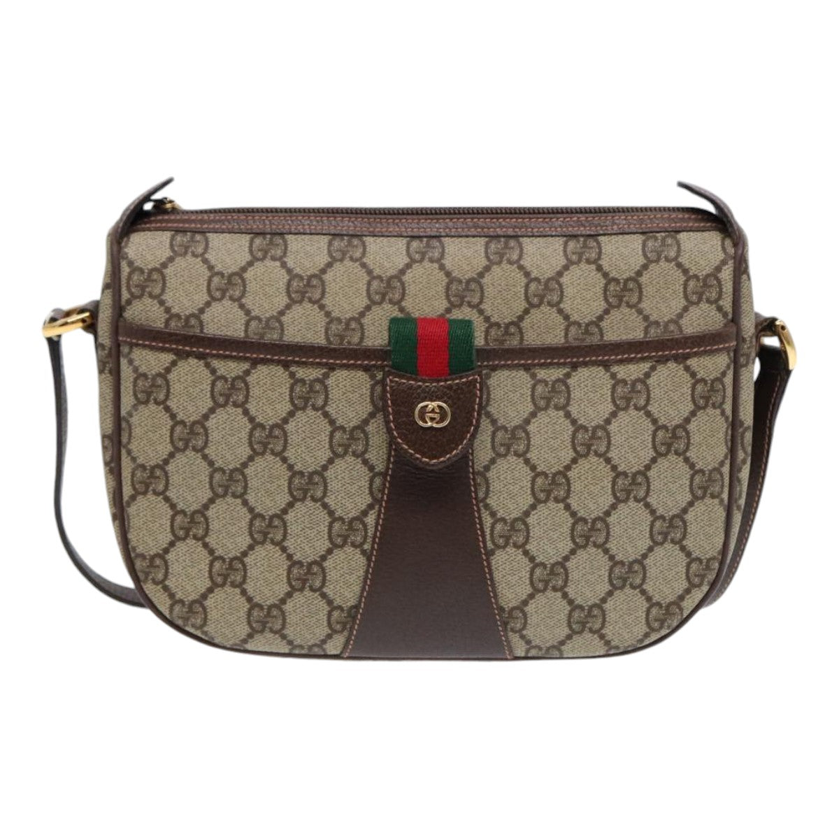 GUCCI GG Canvas Web Sherry Line Shoulder Bag PVC Beige Green Red Auth ep5156