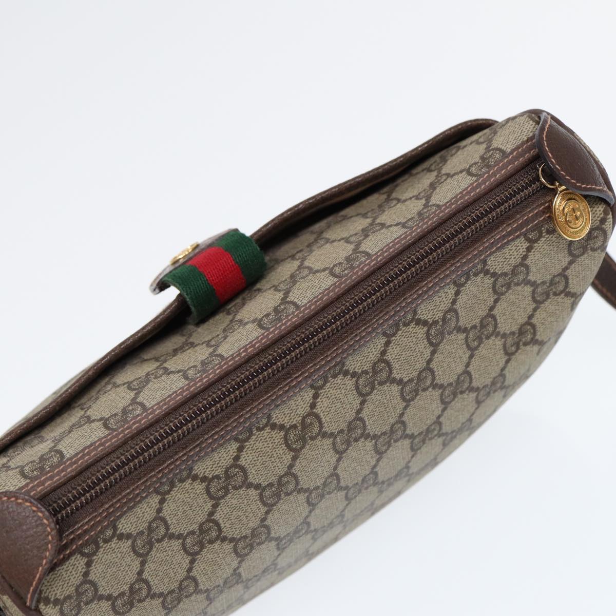 GUCCI GG Canvas Web Sherry Line Shoulder Bag PVC Beige Green Red Auth ep5156